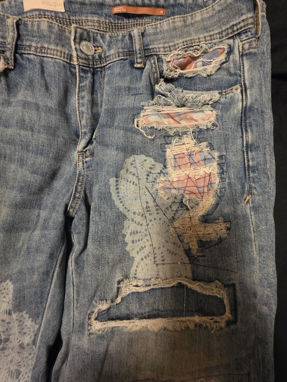 Pilcro Anthropologie Distressed Patchwork Boho Jeans - Picture 3 of 13